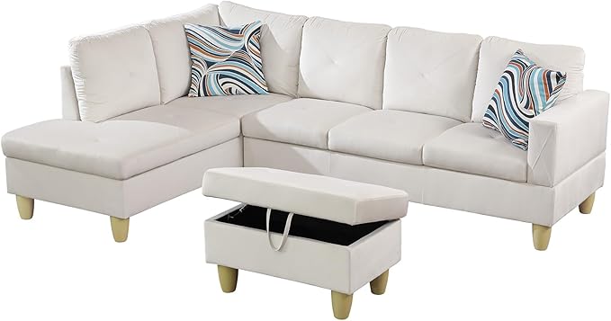 97" Oversized Sectional Couch, L Shaped Couch with Storage Ottoman, Modern Modular Sofa with Deep Seat, Sectional Couches for Living Room and Office, White (Flannel)