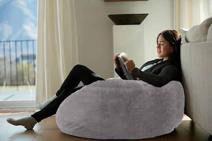 Sofa Sack Bean Bag Chair - Plush, Ultra Soft - Memory Foam Bean Bag Chair with Faux Rabbit Fur Cover - Stuffed Foam Filled Furniture and Accessories for Dorm Room 3 Feet - Gray