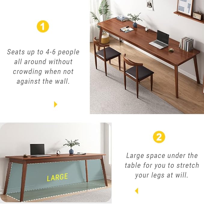Mid-Century Long Desk Table - 63" Simple Modern Extra Long 2-Person Wood Computer Workstation for Home Office Work in Walnut, 63" W x 24" D