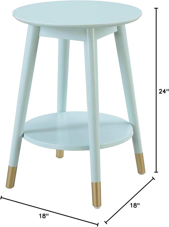 Convenience Concepts Wilson Mid Century Round End Table with Bottom Shelf, Sea Foam