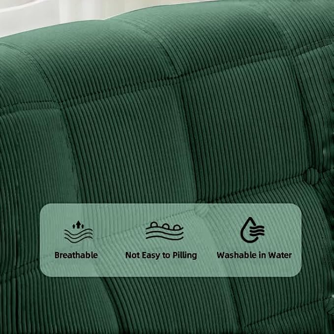 Bean Bag Chair - Memory Foam Bean Bag Chair for Adults, Comfy High-Resilience Single Sofa, Small Space Floor Chair, Chaise Lounge for Living Room, Bedroom (Dark Green, Square+Ottoman)