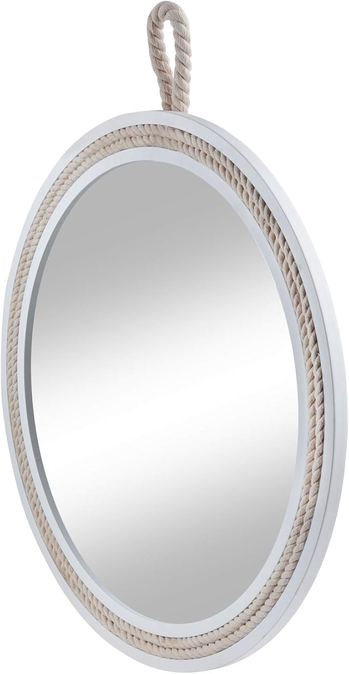 Small Decorative Mirror 11.4'' Round Hanging Mirror for Wall Nautical Rope Mirror for Bathroom Office Living Room All Occasions, White Round Rope,Mirror,Nautical Theme