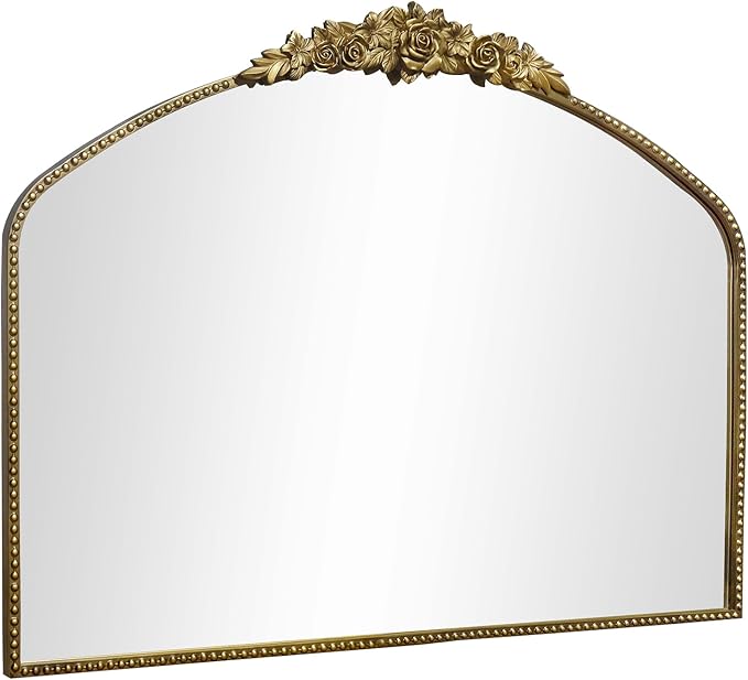 Vintage Gold Arched Mirror 40"X30",Antique Baroque Mantel Mirror with Ornate Metal Frame for Entryway/Fireplace/Living Room/Hallway/Bathroom/Bedroom