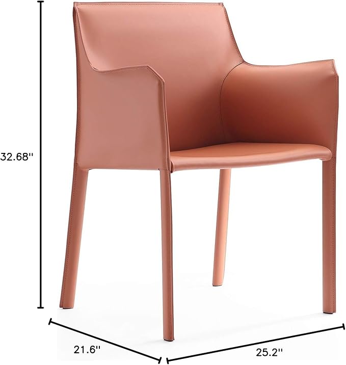 Manhattan Comfort Paris Modern Saddle Leather Dining Chairs, Metal Frame, Comfortable Padded Seat, Fully Assembled Armchair Accent Furniture, Set of 2, Clay