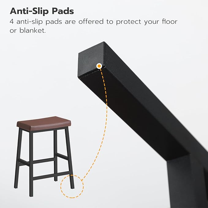 HOOBRO Bar Stools, 24" Set of 2 Bar Chairs, PU Leather Upholstered Breakfast Stools, Easy Assembly, Suitable for Kitchen, Bar, Dining Room, Brown and Black BC01MD01