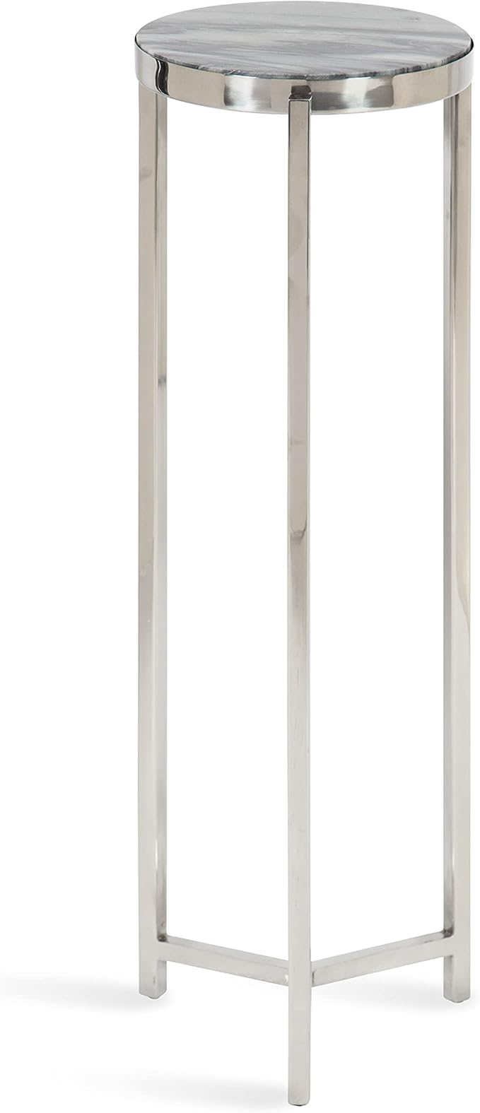 Kate and Laurel Aguilar Modern Drink Table; 9 x 9 x 23; Gray and Silver; Genuine Marble Accent Table for Small Spaces