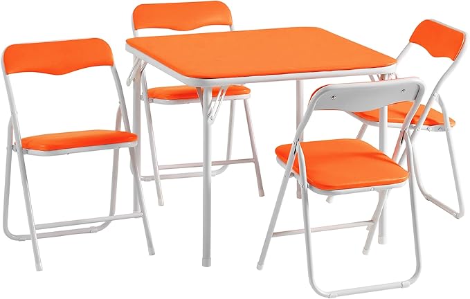 VECELO Kids Folding Activity Table and Chairs 5 Pcs Set, Portable, with Ultra Soft Padded Cushion, Orange