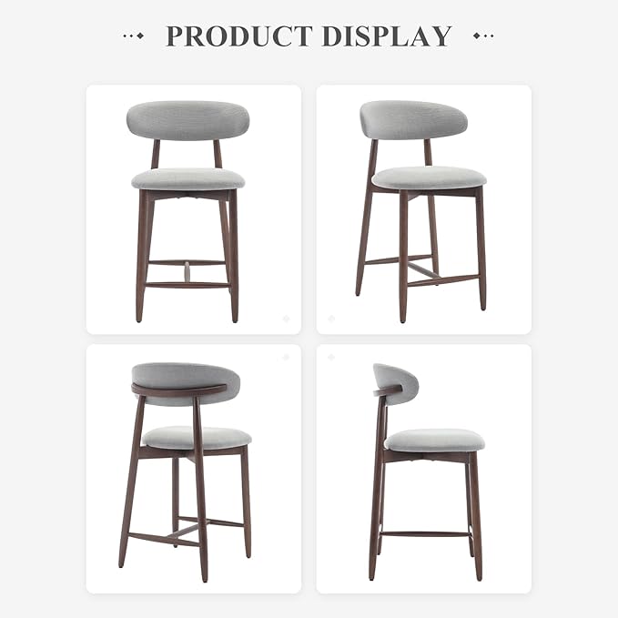 COLAMY Bar Stools Set of 6, Counter Height Bar Stools, Wood Bar Stools with Back, Upholstered Wooden Barstools for Island Dining Room Bar, Light Grey