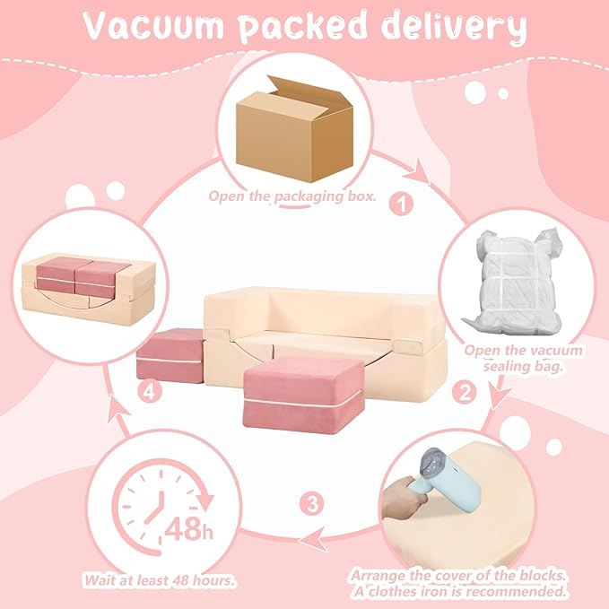 Modular Kids Play Couch, Kids Sofa Toddler Couch, Foam Play Set with Recliner, Toddler Sofa for Creative Boys & Girls, Convertible Foam Climbing Blocks