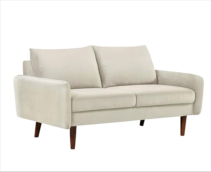 Container Furniture Direct Kent Velvet Loveseat Sofa for Modern Living Rooms and Compact Spaces, Comfy 2 Seater Couch Studio Apartment Furniture with Sleek Design, Ivory