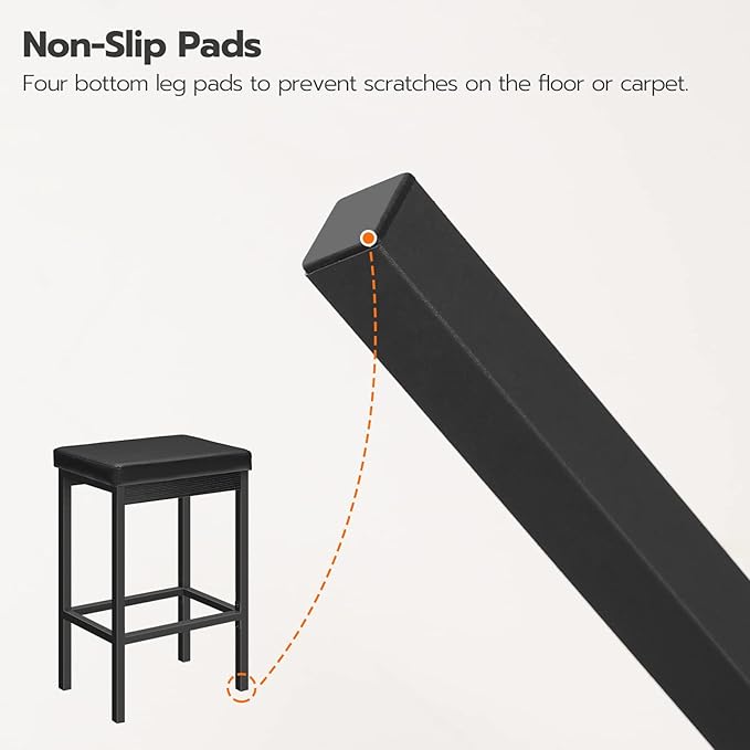 HOOBRO Bar Stools, Set of 2 Bar Chairs, 24.8-Inch Height Stools, Breakfast Bar Stools, Kitchen Stools, 2" Thick Upholstery, for Kitchen, Dining Room, Cafe, Bar Counter, Black BB21BY01