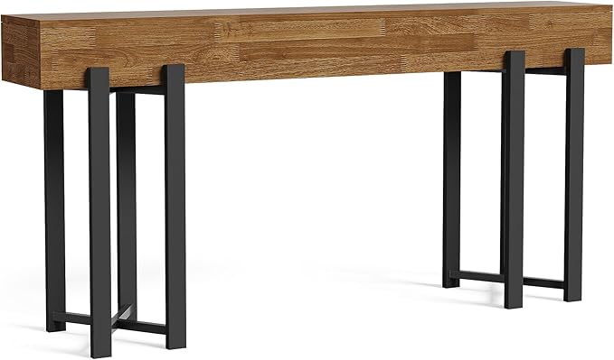 LITTLE TREE 63-Inch Console Table for Entryway, Farmhouse Behind Couch Table, Minimalist Sofa Table for Living Room, Long Wooden Hallway Foyer Table with Black Metal Frame, Oak
