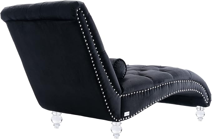 HomSof Modern Armless Velvet Chaise Lounge Indoor Chair with Solid Acrylic Legs