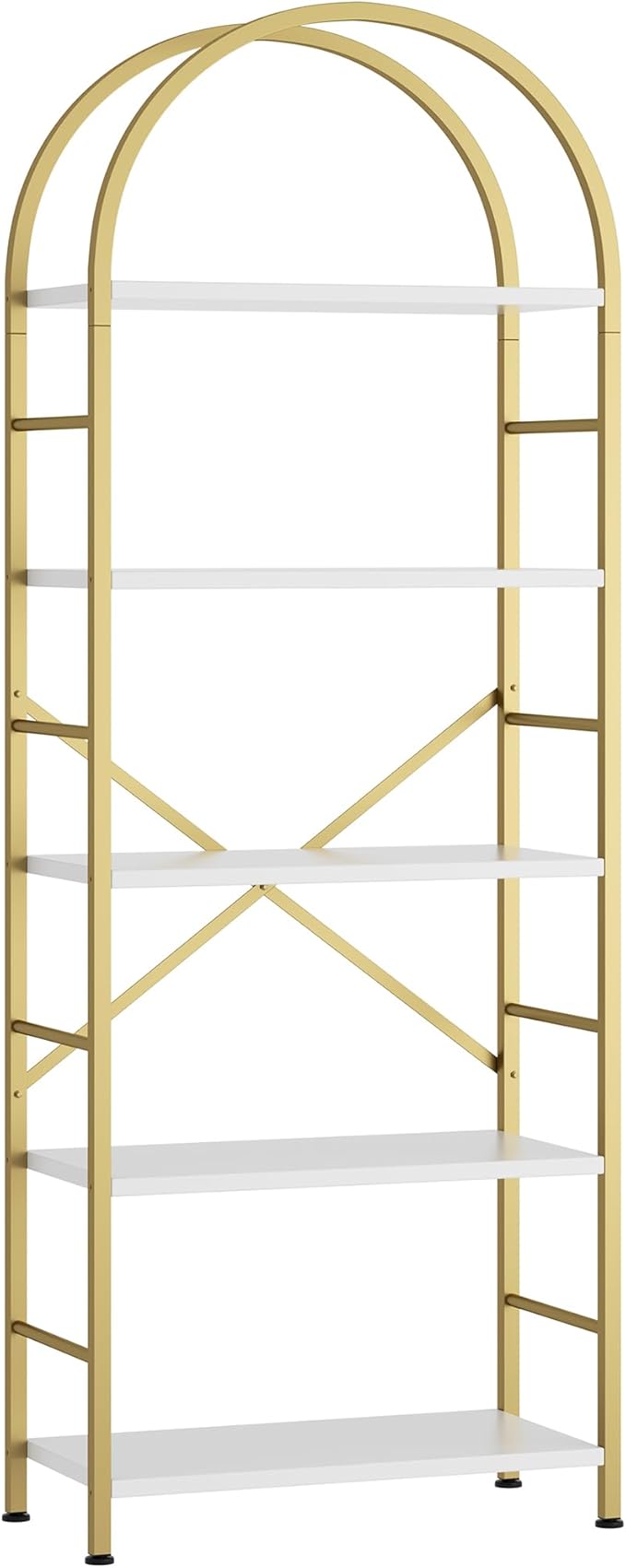 Shintenchi Bookshelf, Arched Bookshelf 5 Tier Bookcase Shelf for CDs/Books, Home Office Bookcase Shelf Storage Organizer, Modern Book Shelf for Bedroom/Living Room, Gold