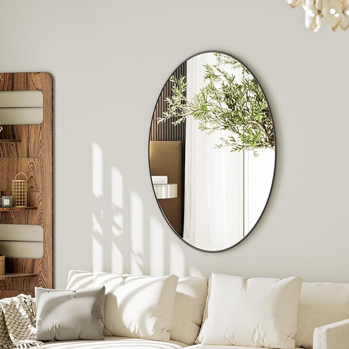 Koonmi Black Oval Bathroom Mirror, 24"x36" Bathroom Vanity Mirror, Oval Mirror for Bedroom Living Room Entryway, Hangs Horizontal or Vertical