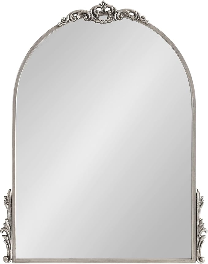 Kate and Laurel Myrcelle Traditional Arched Mirror; 21 x 26; Antique Silver; Decorative Arch Mirror with Ornate Garland Detailing Along The Crown and Edges of The Frame