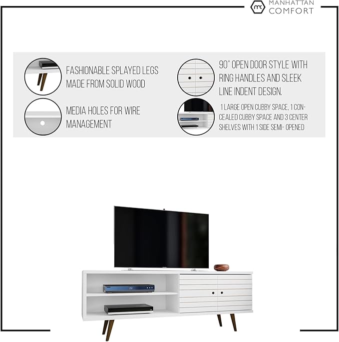 Manhattan Comfort Liberty Mid Century Modern TV Stand for Televisions up to 60 Inches, Bedroom and Living Room Entertainment Center with Storage, Shelves, and Cabinet, 201AMC: 62.99 Inch, Rustic Brown