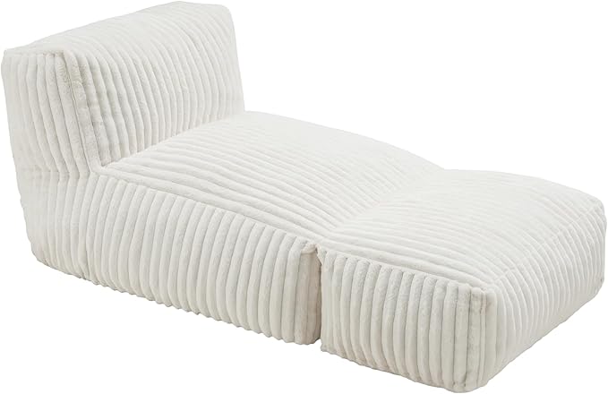 Hobestluk Big Bean Bag Lounger Chairs Large Beanbag Chair for Adults Bean Bag Sofa with Memory Foam Filled for Living Room, Bedroom or Balcony (Stripe White)