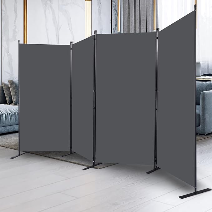 Room Divider, 4 Panel Folding Privacy Screens with Wider Support Feet, 6 Ft Portable Room Partition for Room Separator, 136" W X 71" H,Grey