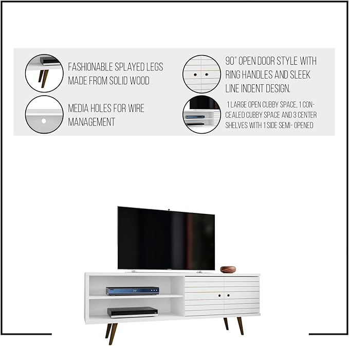 Manhattan Comfort Liberty Mid Century Modern TV Stand for Televisions up to 60 Inches, Bedroom and Living Room Entertainment Center with Storage, Shelves, and Cabinet, 63" Wide, Rustic Brown/White