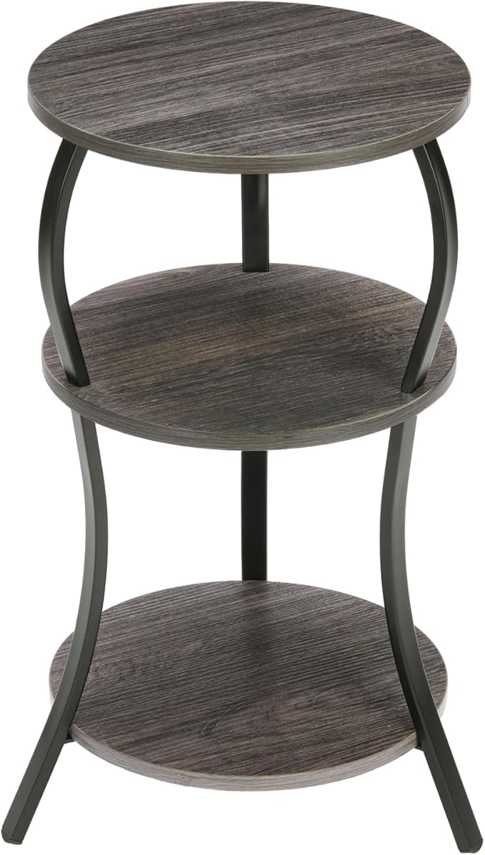 Vintage Small Round Side Table, 3-Tier Slim Waist Circular End Table with Storage Shelf, Compact Tea Sofa Side Table, Round Corner Coffee Table Nightstand for Living Room Bedroom Small Spaces,Grey