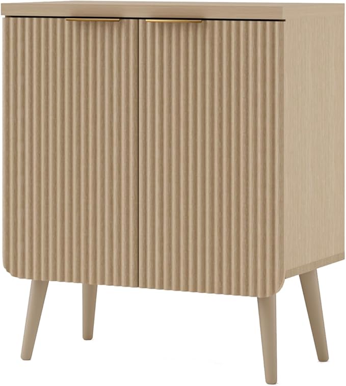 23.6" Sideboard Cabinet with 2 Doors, Modern Buffet Cabinet with Adjustable Shelf, Dining Room Sideboard, Fluted Buffet Sideboard for Living Room, Hallway, Entryway, Natual Oak