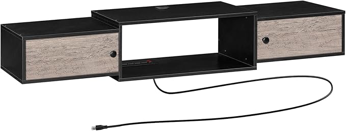 HOOBRO 55" Floating TV Stand with Power Outlets, Modern Wall Mounted Media Console Shelf with Doors, Entertainment Center for Under TV Storage, for Living Room, Bedroom, Greige and Black BG11UDS01