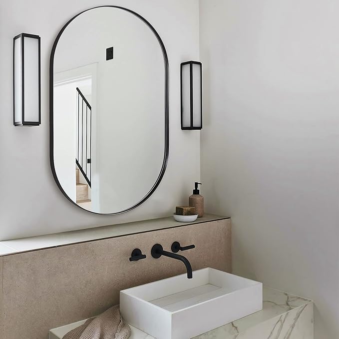 ANDY STAR Black Oval Mirror, 24x36 Oval Black Mirror in Stainless Steel Metal Frame for Bathroom, Entryway, Living Room, Contemporary 1" Deep Set Design Wall Mount Hangs Vertical or Horizontal