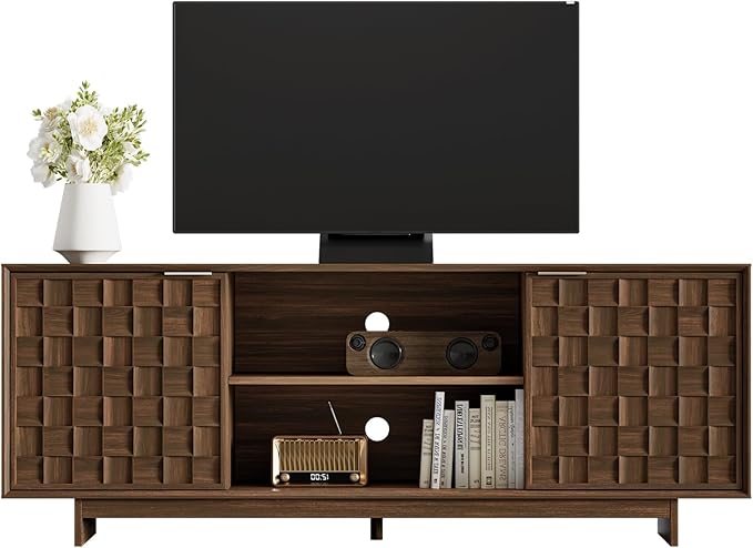 COLAMY TV Stand with Two Doors, Entertainment Center 59" with Adjustable Shelves and Storage, Mid-Century Modern TV Stand for 50/55/65 inch TV, Media Console Cabinet for Living Room, Bedroom Walnut