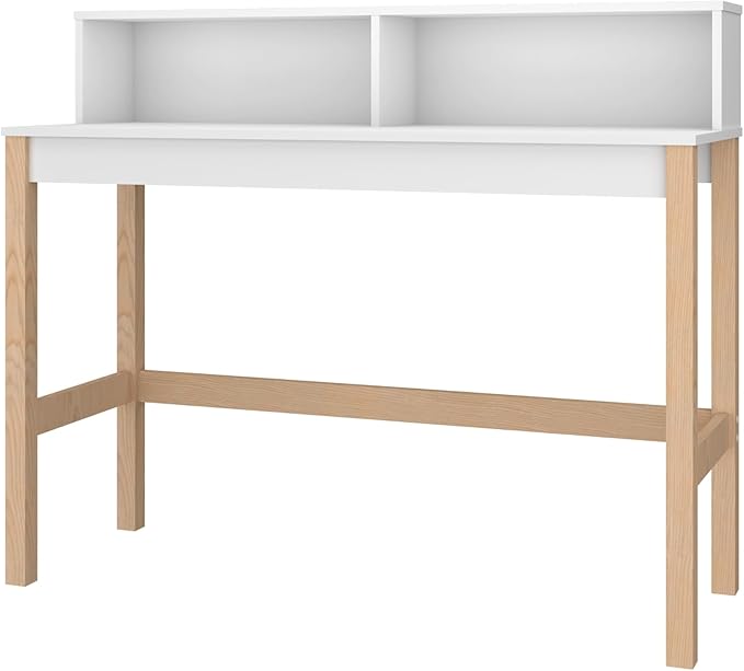 Manhattan Comfort Bowery 47 Inch Mid Century Modern Home Office Desk, Study Table or Entryway Furniture with 2 Cubbies and Rustic Wood Base, White/Oak