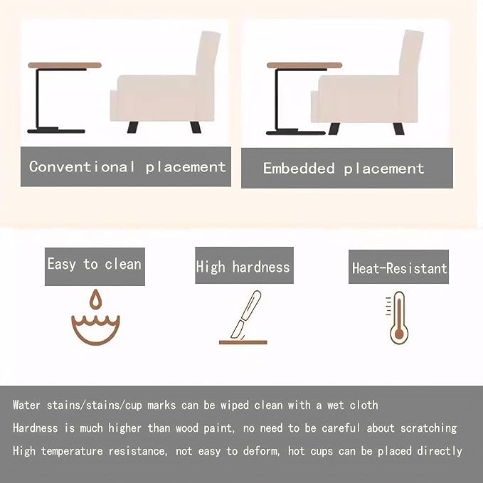 C End Table Adjustable Height,C Shaped Side Tables Living Room and Bedroom for Sofa, Chair,Bed,Coffee Small Spaces Side Table (Walnut Brown)