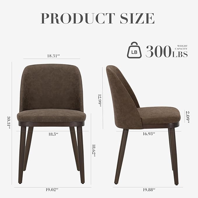 COLAMY Upholstered Dining Chairs Set of 2, Modern Kitchen Chairs with Back, Leather Side Dining Room Chairs with Wood Legs for Kitchen Dining Room Restaurant, Dark Brown