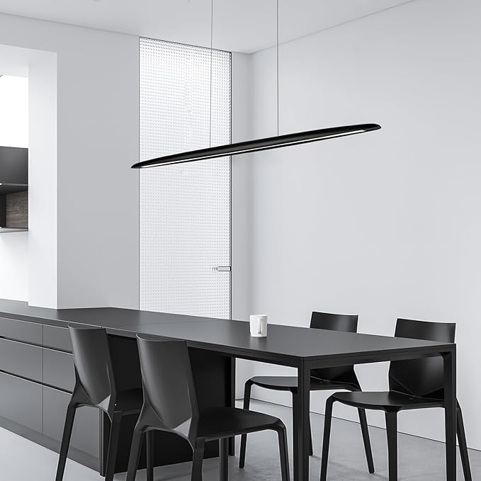 71" Wood Linear Pendant Light Black Linear Pendant Dinning Room Hanging Lights LED Dimmable Chandeliers 50w for Dining Room Pool Table Lights Kitchen Island Light Black