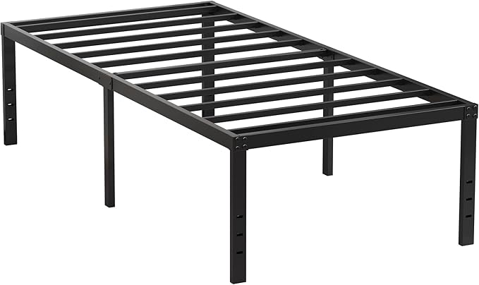 EMODA 20 Inch Twin Bed Frame No Box Spring Needed, Heavy Duty Tall Metal Twin Platform Bed Frames with Large Storage Space, Noise Free, Easy Assembly, Black