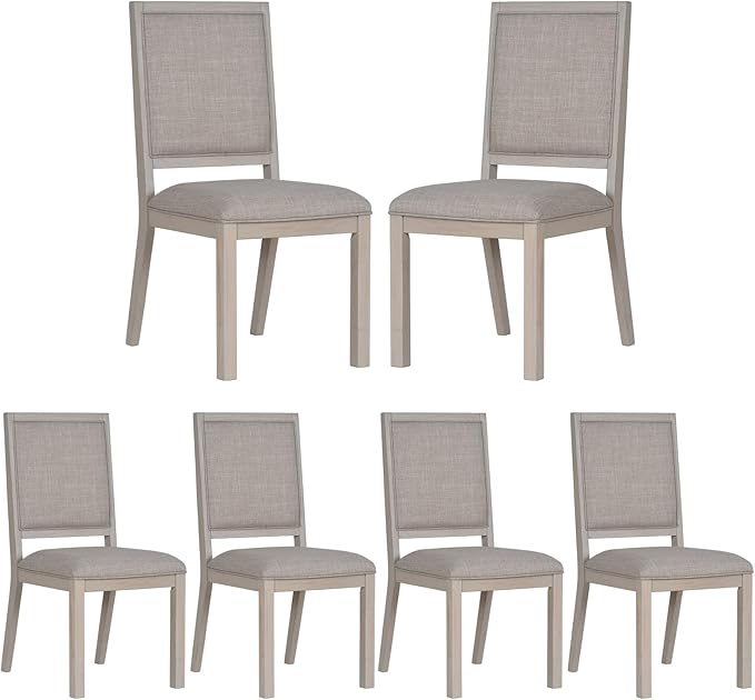 COLAMY Wood Dining Chairs Set of 6, Mid Century Modern Upholstered Kitchen Chairs,19 Inch Fabric Dining Chair with Back for Kitchen Dining Room,Ivory