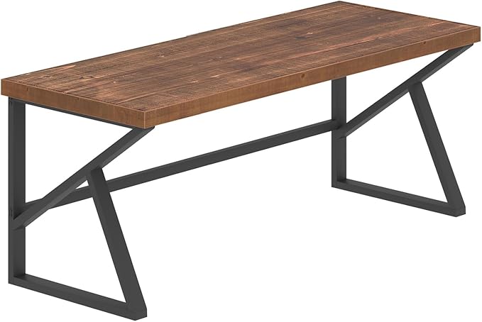 IBF Solid Real Wood Large Computer Desk, 60” Rustic Natural Home Office Desk, Long Industrial Writing Desk for Living Room, Metal Wooden Executive Computer Table, Brown, 60 Inch