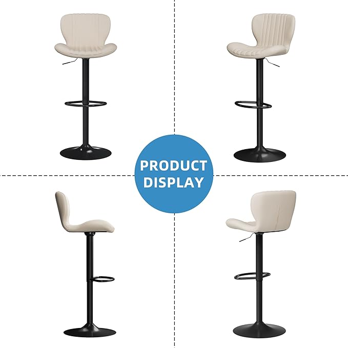 Shintenchi Bar Stools Set of 4 Modern Swivel Bar Chairs, Counter Height Faux Leather Metal Barstools, Upholstered Island Chairs with Back and Footrest, Beige