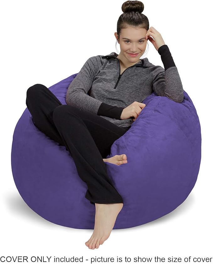 Sofa Sack Bean Bag Chair Cover Only, for Adults and Kids, Without Filling Comfy Fluffy Round or Oval Beanbag Chair Cover Replacement, Lazy Sofa Cover for Reading Chair or Floor Chair, 3 Foot, Purple