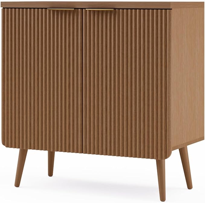 29.5" Sideboard Cabinet with 2 Doors, Modern Buffet Cabinet with Adjustable Shelf, Dining Room Sideboard, Fluted Buffet Sideboard for Living Room, Hallway, Entryway, Walnut