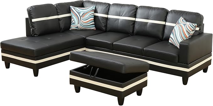 103.5" Oversized Sectional Couch, L Shaped Couch with Storage Ottoman, Modern Modular Sofa with Deep Seat, Sectional Couches for Living Room and Office, Black and White (PU Leather)
