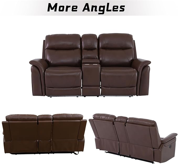 Nicbex PU Leather Power Wall Hugger Chair Double Reclining Sectional Sofa 2-Seater Loveseat Couch with Center Storage Console, USB Port, Cup Holders and Ambient LED Light for Living Room RV Theater