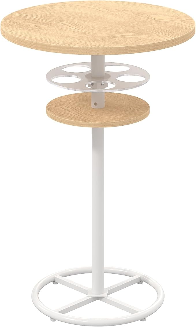 VECELO 36” High Top Bar Table, Sturdy Frame with Metal Base for Cocktail, Pub, Easy Assembly, Oak