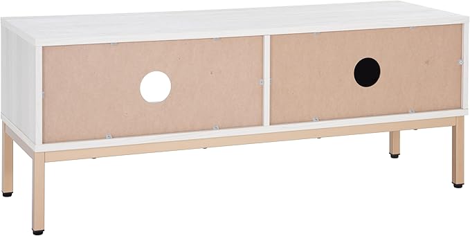 SAFAVIEH Lylia TV Stand for up to 55" Flatscreen – White with Gold Legs & Handle, 1 Sliding Door, 1 Open Shelf, Entertainment Media Console (MED9617C)