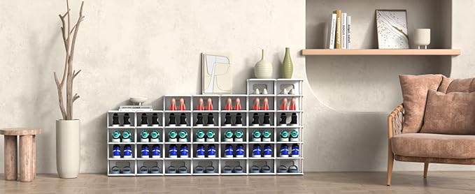 ZOINLIY Stackable Shoe Organizer for Closet, Small Shoe Rack for Entryway, Bedroom, Dorm Rooms, Free Standing Shoe Shelf, Plastic Shoe Cubby for Small Space, Grey Space Saver Shoe Holder