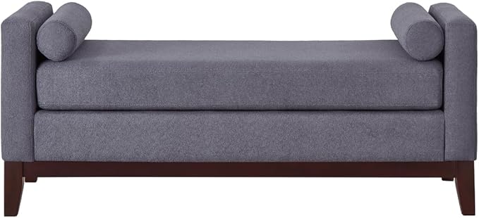 24KF Large Upholstered Boucle Fabric Ottoman with Pillows,Comfort Padded Window Bench for Living Room,Entryway Bench,5095-Dark Gray