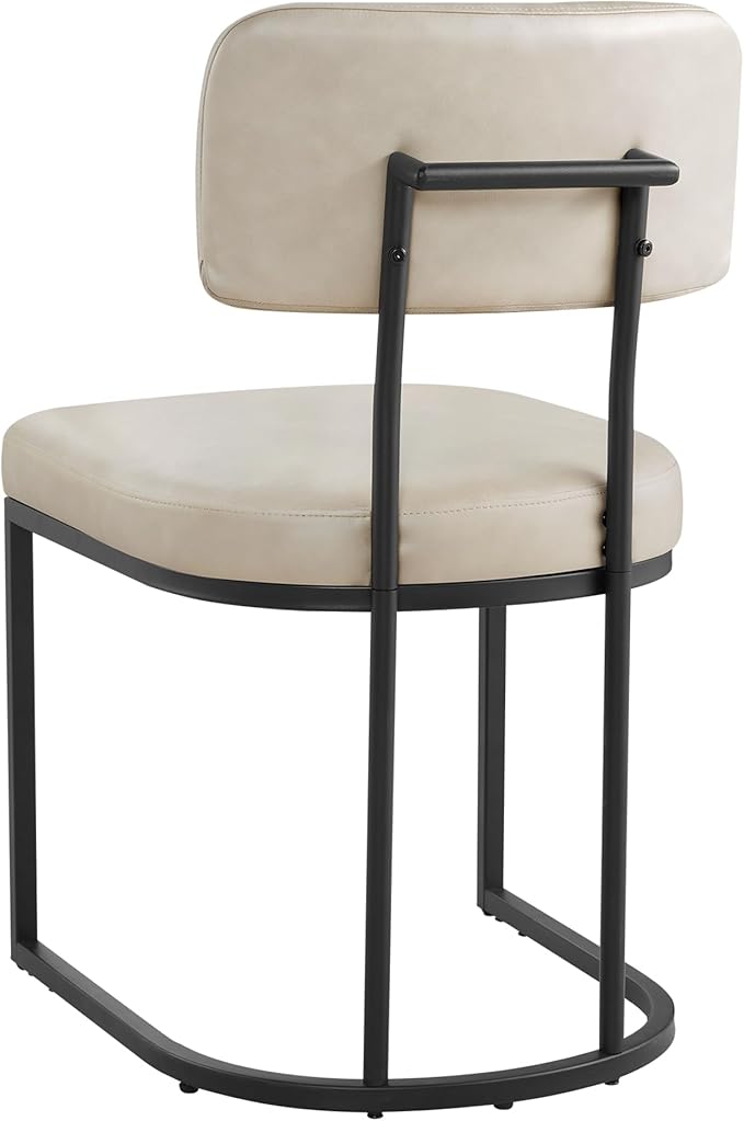 Dining Chairs Set of 4, Upholstered Modern Kitchen Chairs with Ergonomic Backrest, Faux Leather Cushion Seat & Metal Legs for Living Room, Restaurant, and Café, Beige, 2 Boxs