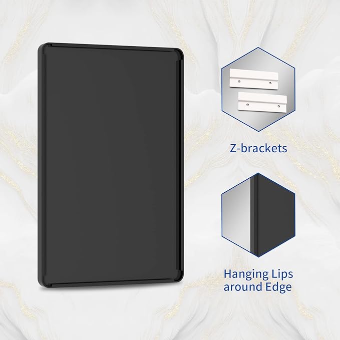 WEER Black Bathroom Mirror for Wall, 50X36 Inch Matte Black Mirror, Rectangular Black Metal Framed Vanity Mirror with Tempered Glass, Rounded Corner, Anti-Rust (Horizontal/Vertical)