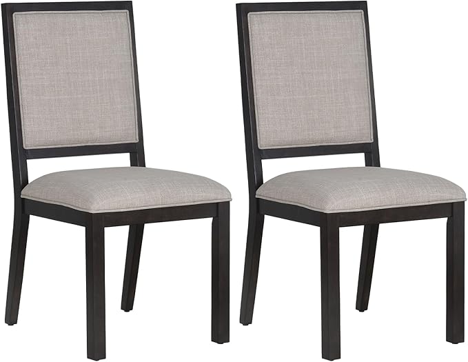 COLAMY Wood Dining Chairs Set of 2, Mid Century Modern Upholstered Kitchen Chairs,19 Inch Fabric Dining Chair with Back for Kitchen Dining Room,Brown