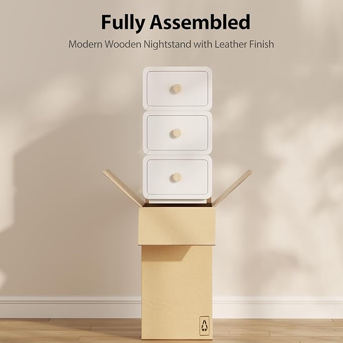 White Night Stand, Narrow Nightstand with Drawers, Modern Nightstand for Bedroom, Dorm and Living Room.