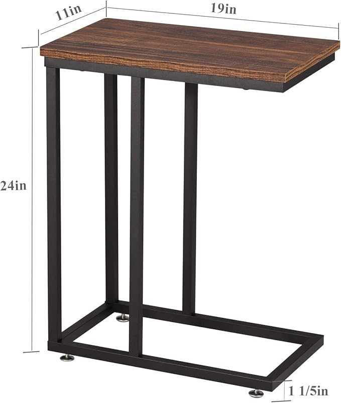 VECELO C Shaped End Side Table for Sofa Couch and Bed Snack TV Tray for Living Room Bedroom, 2 Set, Brown